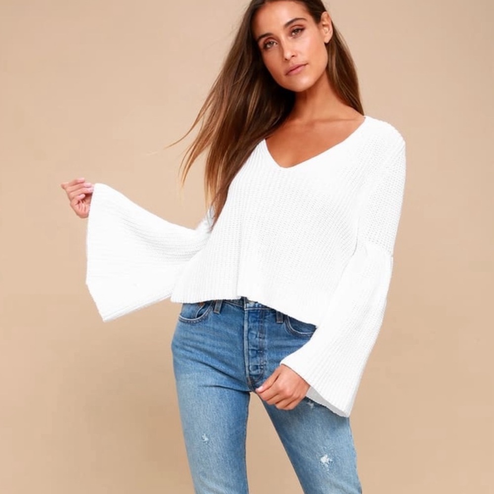 Damsel White Bell Sleeve Knit Sweater Free People